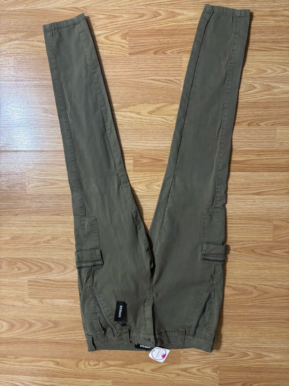 Express Olive Skinny Cargo Jumpsuit Pants